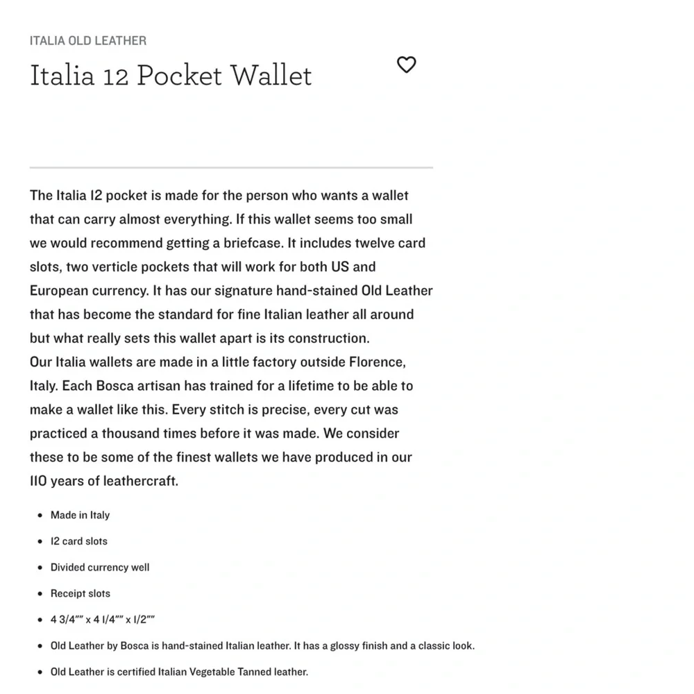Bosca Italia 12 Pocket Wallet